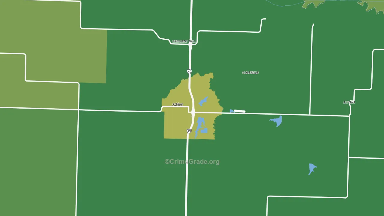 Adrian, MO Map of Vehicle Theft Rates