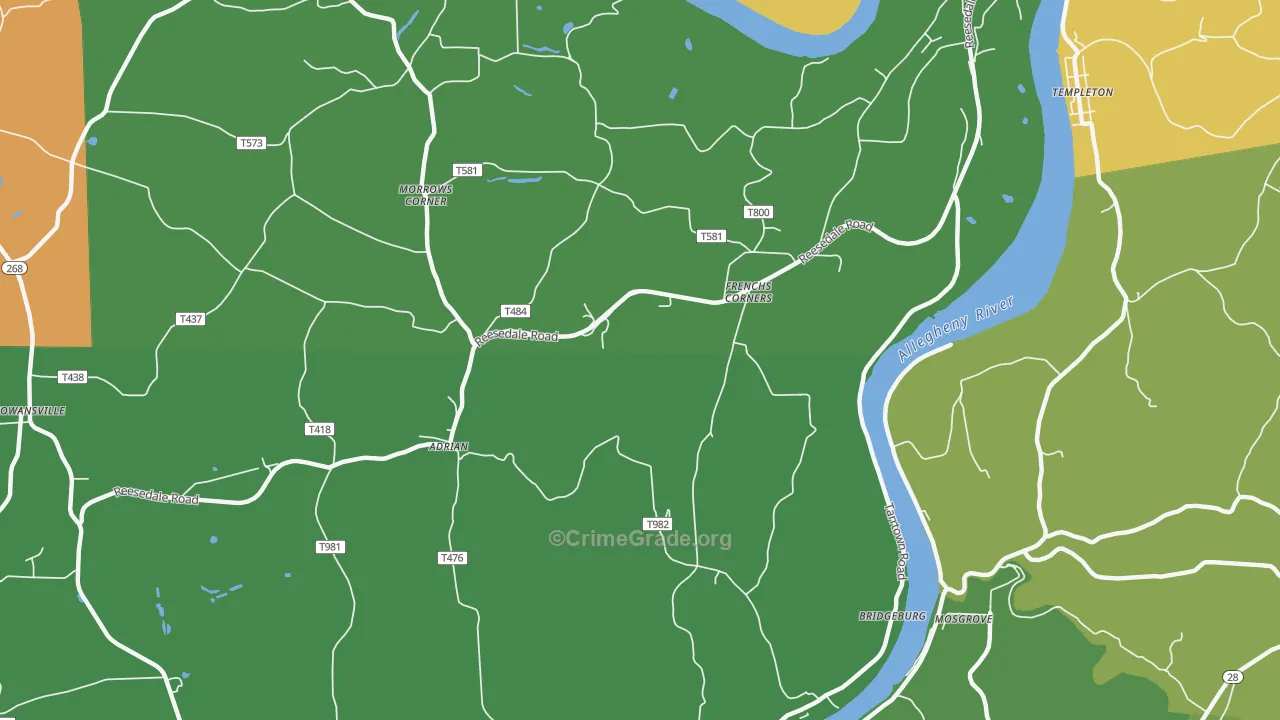 Adrian, PA Map of Vehicle Theft Rates