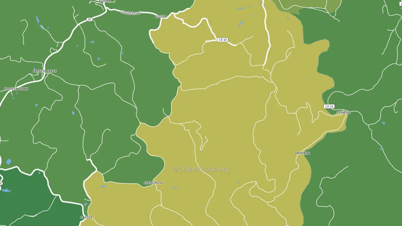 Adrian, WV Map of Vehicle Theft Rates