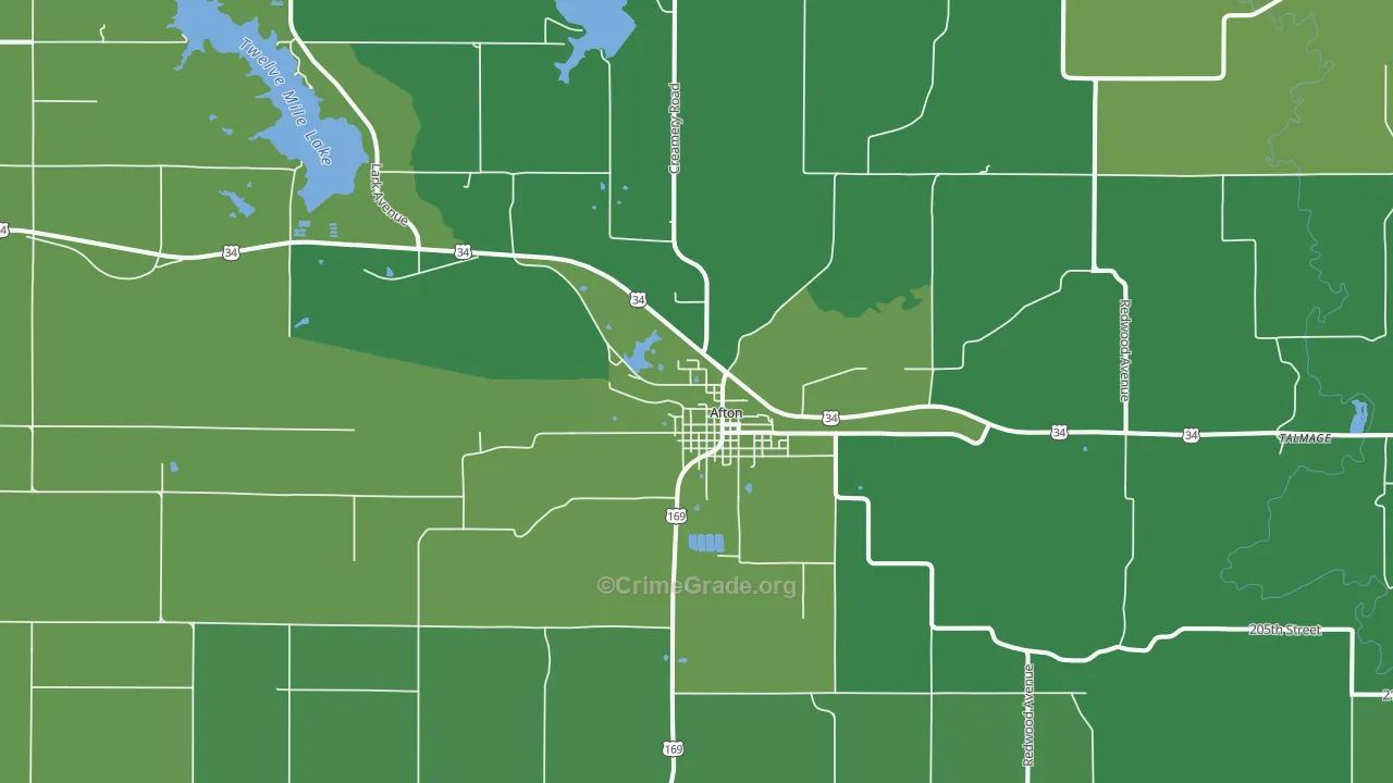 Afton, IA Map of Vehicle Theft Rates