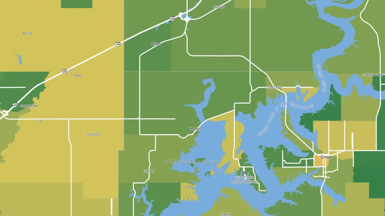 Afton, OK Map of Vehicle Theft Rates