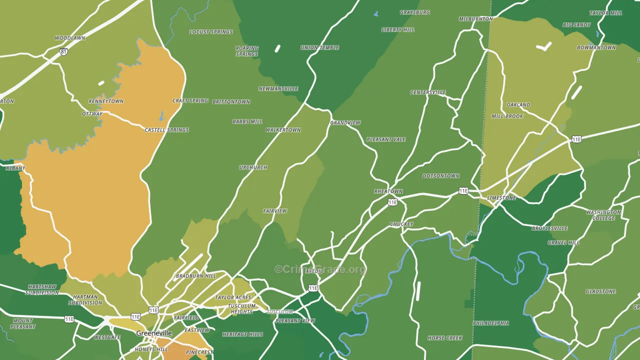 Afton, TN Map of Vehicle Theft Rates