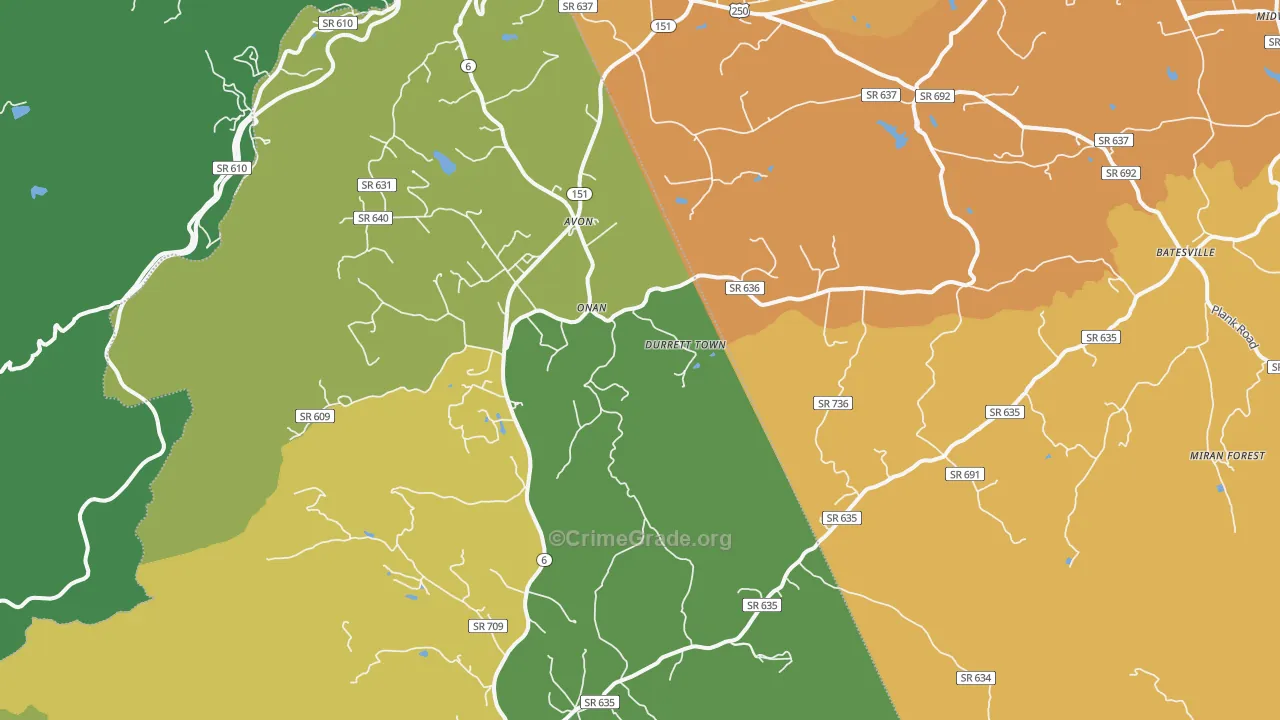 Afton, VA Map of Vehicle Theft Rates