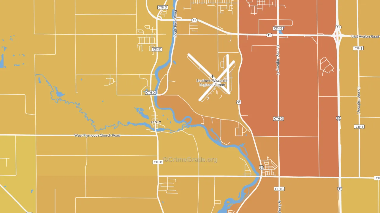 Afton, WI Map of Vehicle Theft Rates