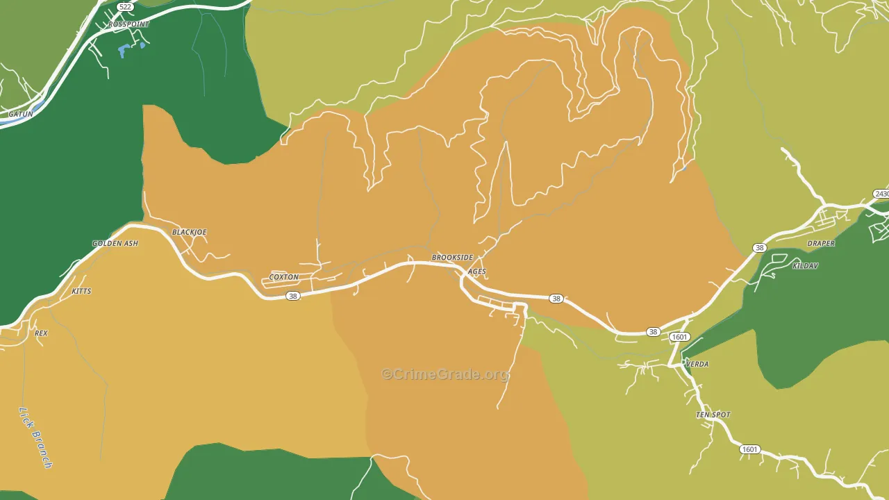 Ages-Brookside, KY Map of Vehicle Theft Rates