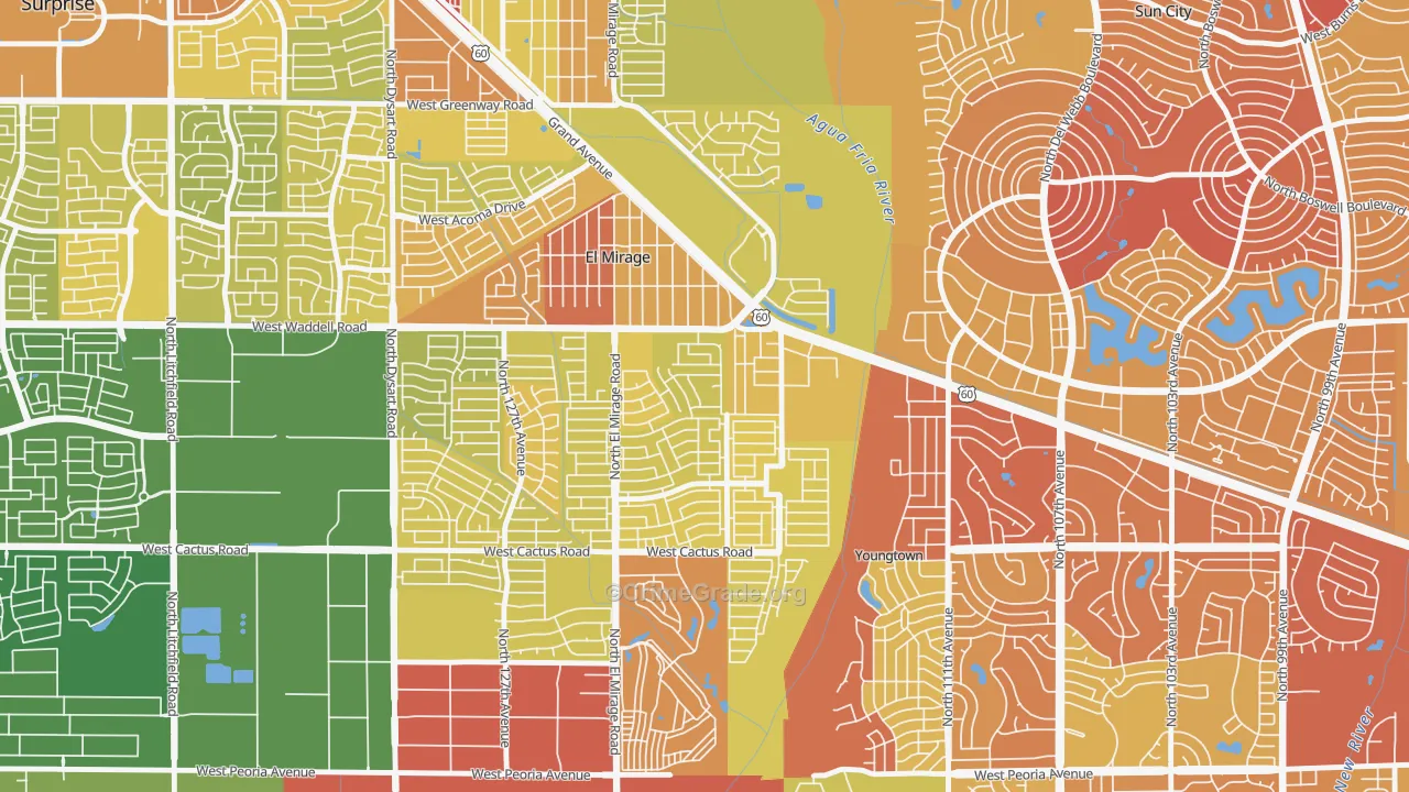 Agua Fria, El Mirage, AZ Map of Vehicle Theft Rates