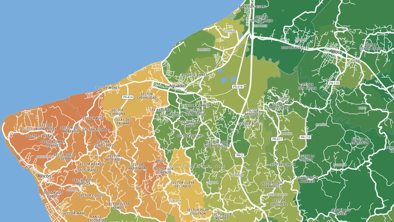 Aguada, PR Map of Vehicle Theft Rates
