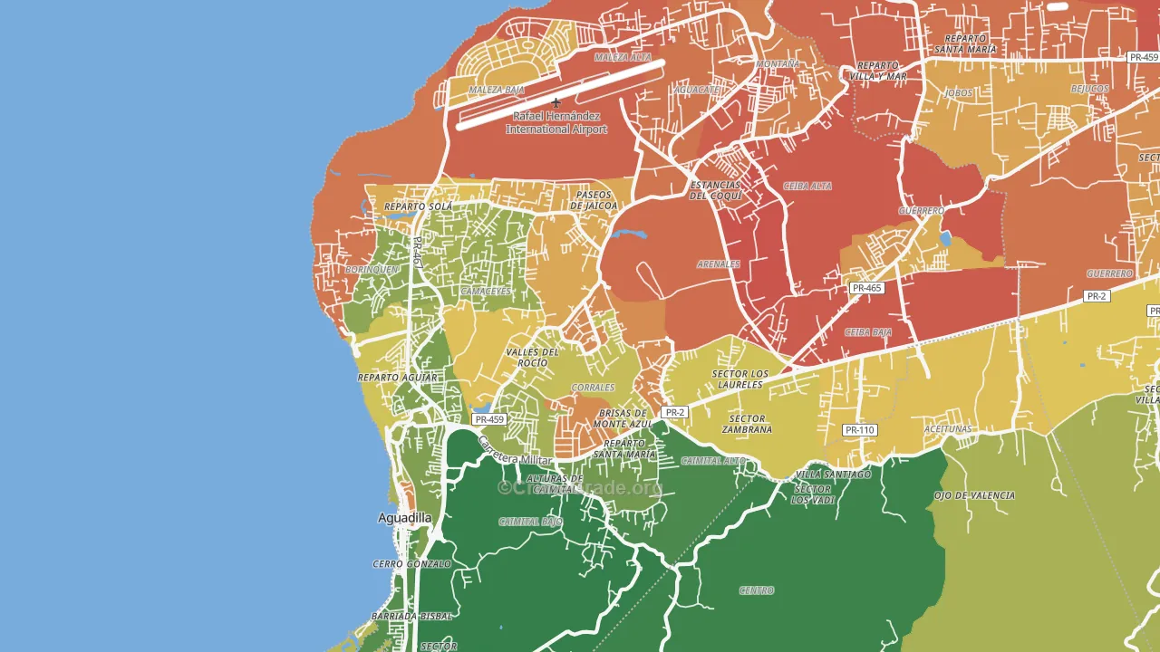 Aguadilla Municipio, PR Map of Vehicle Theft Rates