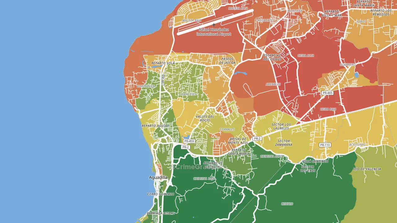 Aguadilla, PR Map of Vehicle Theft Rates