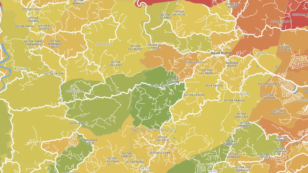 Aguas Buenas, PR Map of Vehicle Theft Rates
