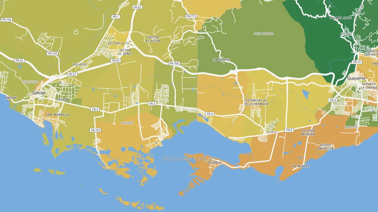 Aguirre, PR Map of Vehicle Theft Rates