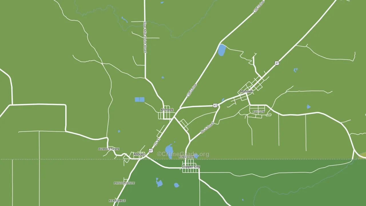Ahmeek, MI Map of Vehicle Theft Rates