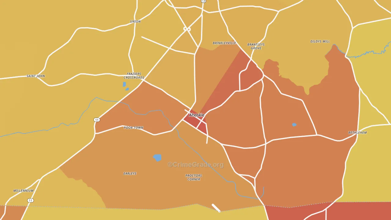 Ahoskie, NC Map of Vehicle Theft Rates