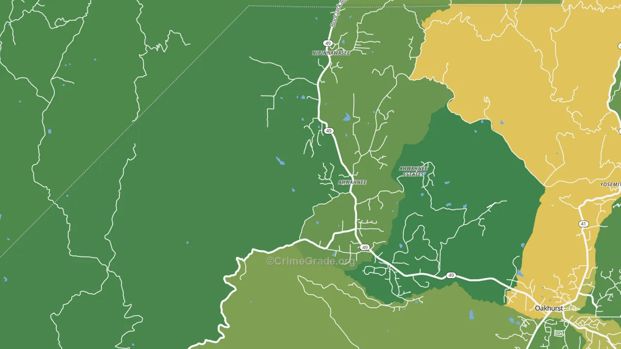 Ahwahnee, CA Map of Vehicle Theft Rates