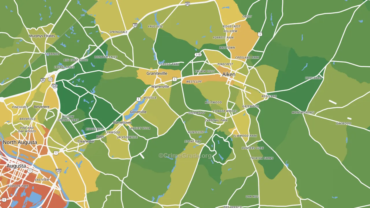 Aiken County, SC Map of Vehicle Theft Rates