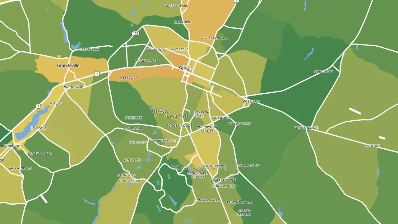 Aiken, SC Map of Vehicle Theft Rates
