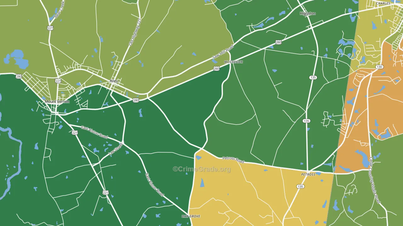 Ailey, GA Map of Vehicle Theft Rates
