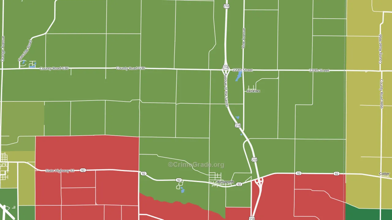 Ainsworth, IA Map of Vehicle Theft Rates
