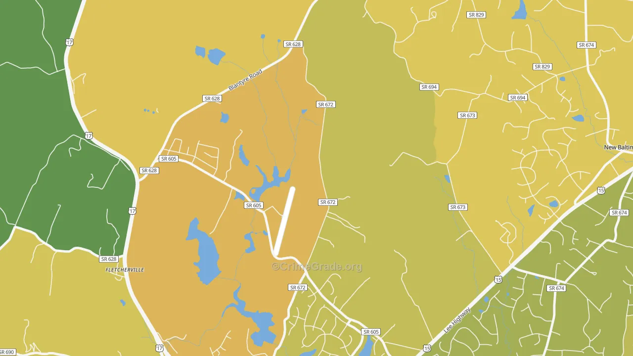 Airlie, VA Map of Vehicle Theft Rates