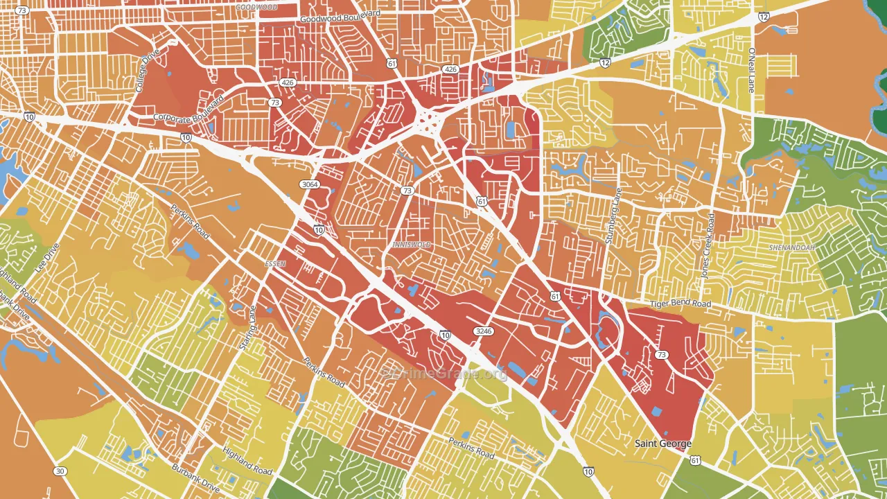 Airline-Jefferson, Baton Rouge, LA Map of Vehicle Theft Rates
