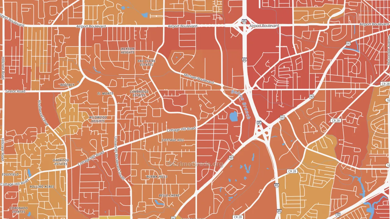 Airmont, Mobile, AL Map of Vehicle Theft Rates