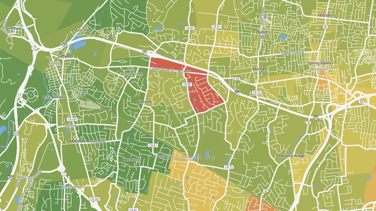 Airmont, NY Map of Vehicle Theft Rates