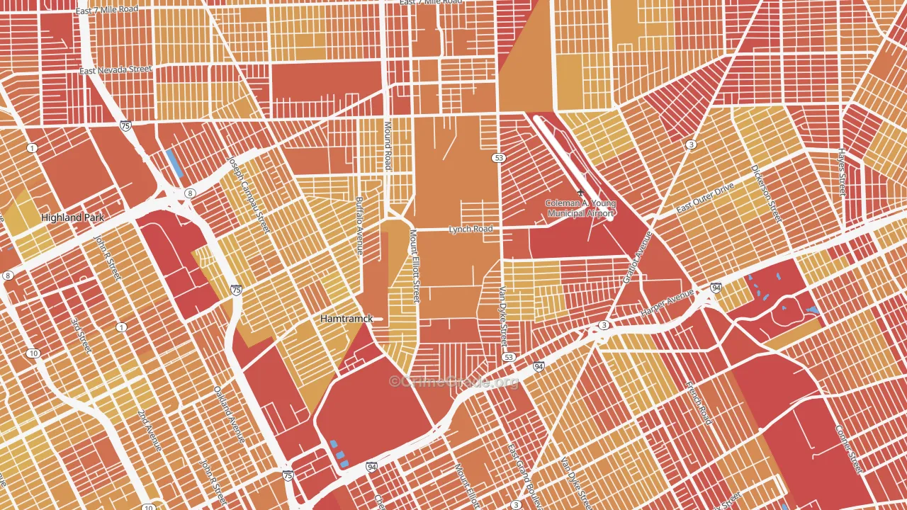 Airport, Detroit, MI Map of Vehicle Theft Rates
