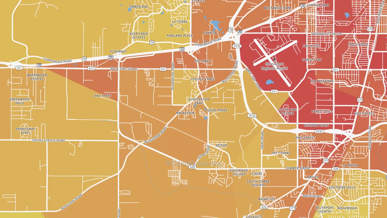 Airport-Pines Road, Shreveport, LA Map of Vehicle Theft Rates