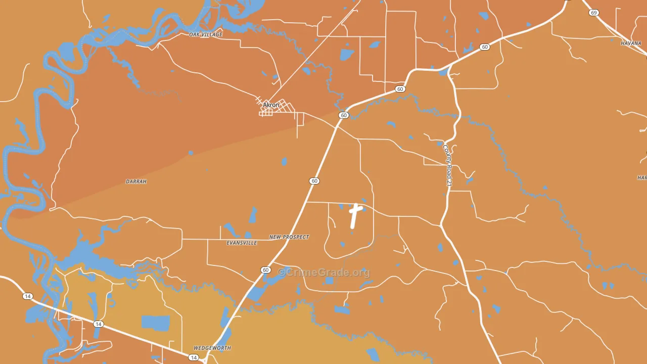Akron, AL Map of Vehicle Theft Rates