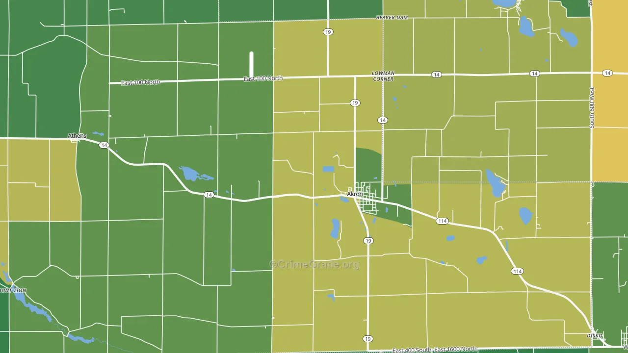 Akron, IN Map of Vehicle Theft Rates