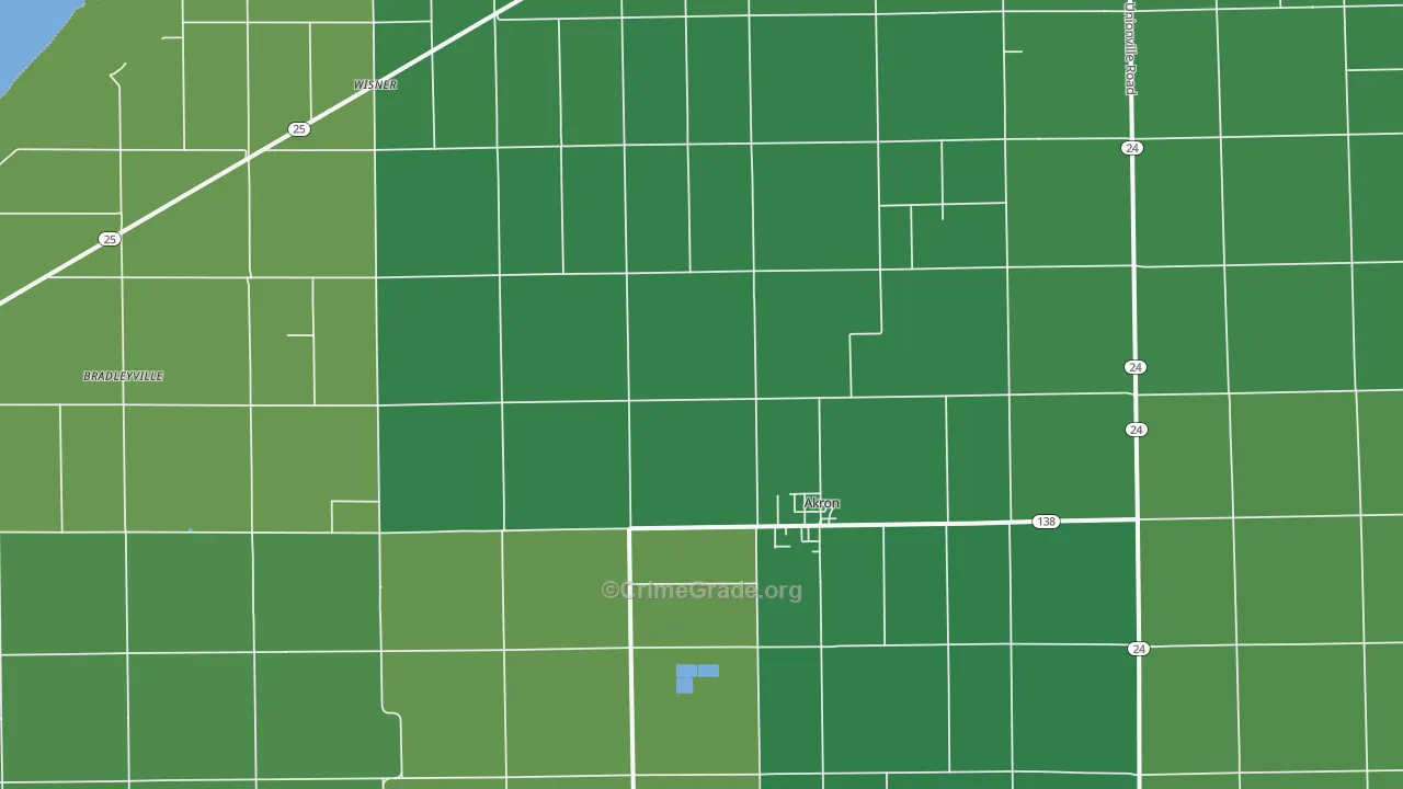 Akron, MI Map of Vehicle Theft Rates
