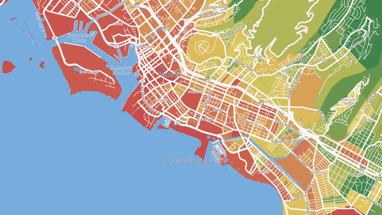 Ala Moana-Kakaako, Honolulu, HI Map of Vehicle Theft Rates