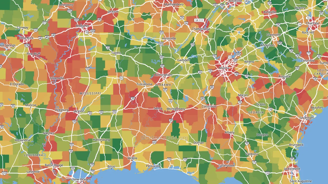 Alabama Map of Vehicle Theft Rates