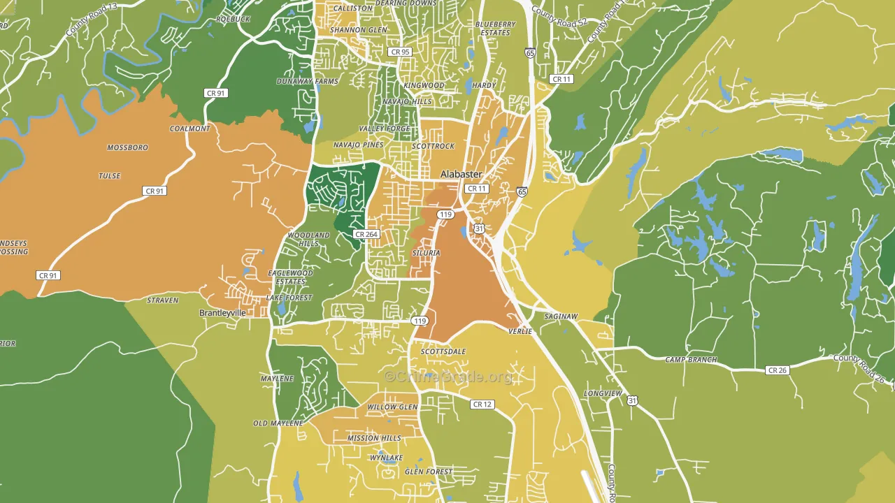 Alabaster, AL Map of Vehicle Theft Rates