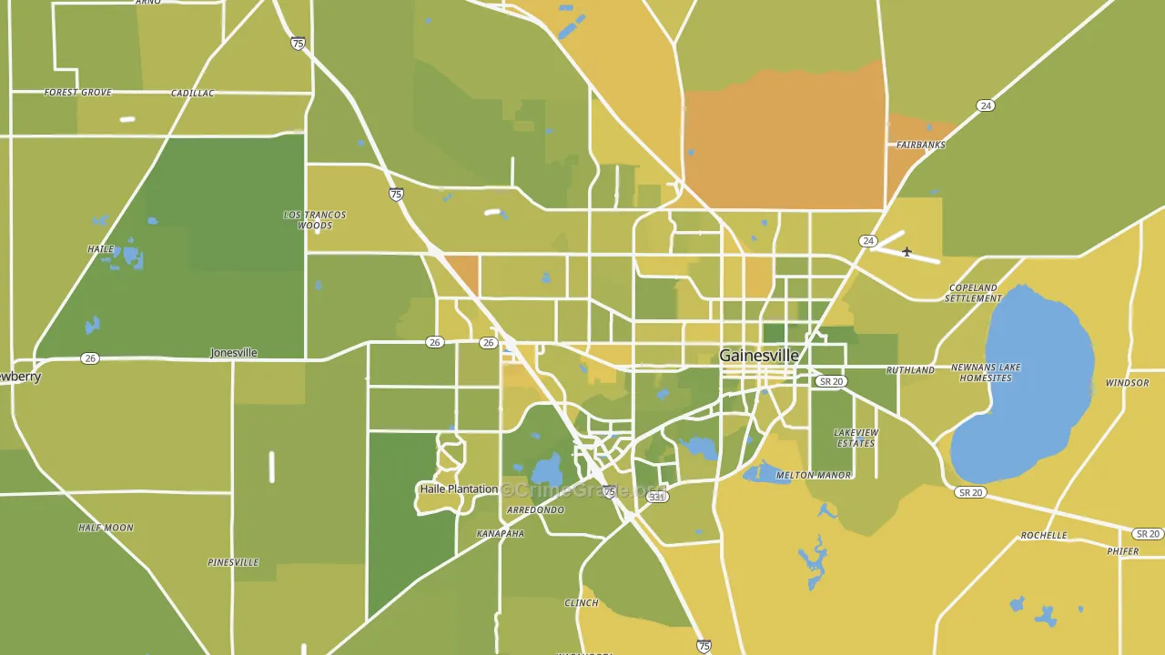 Alachua County, FL Map of Vehicle Theft Rates