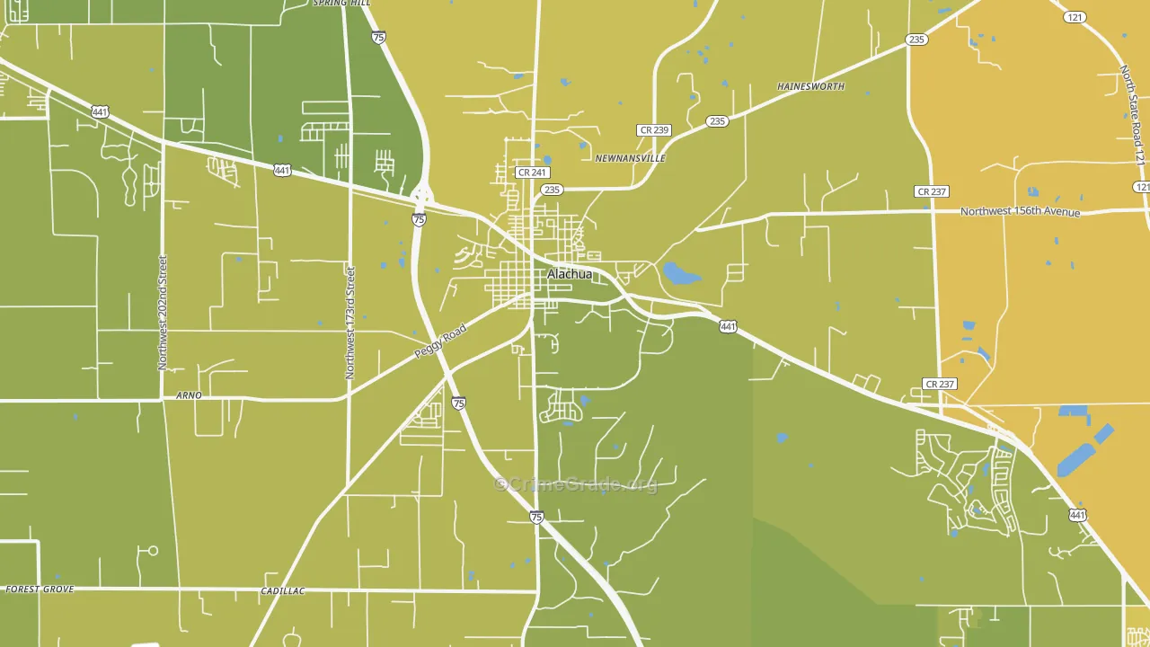 Alachua, FL Map of Vehicle Theft Rates
