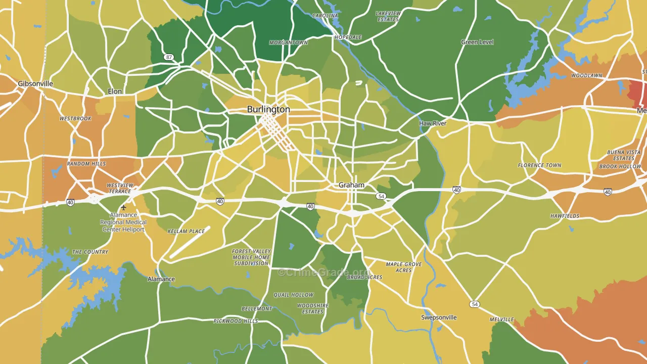 Alamance County, NC Map of Vehicle Theft Rates