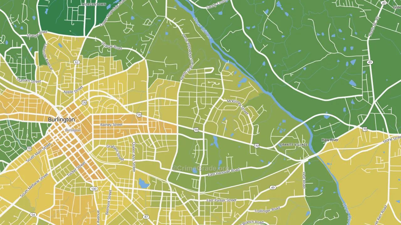 Alamance Hills, Burlington, NC Map of Vehicle Theft Rates