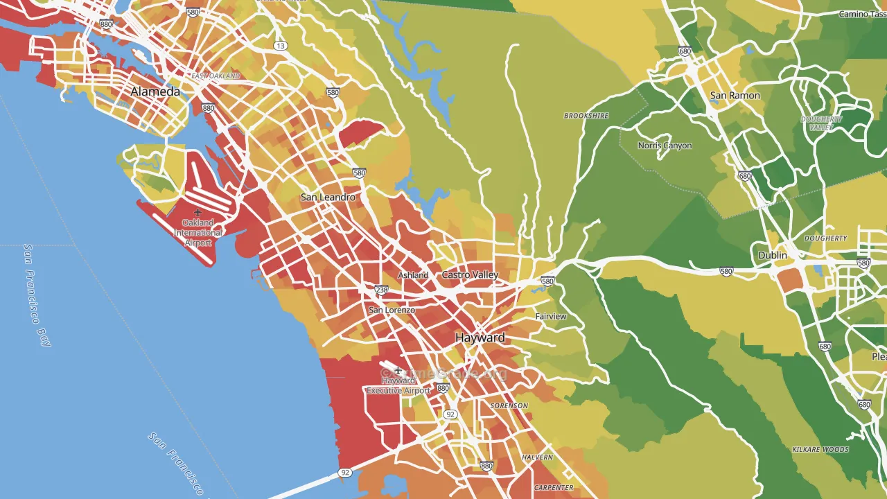 Alameda County, CA Map of Vehicle Theft Rates