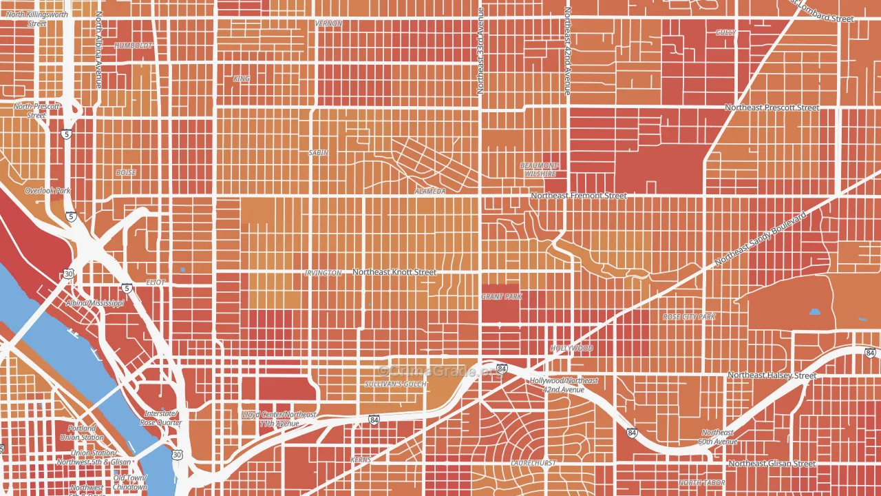 Alameda, Portland, OR Map of Vehicle Theft Rates