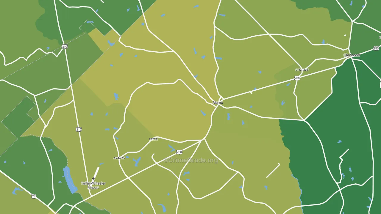 Alamo, GA Map of Vehicle Theft Rates