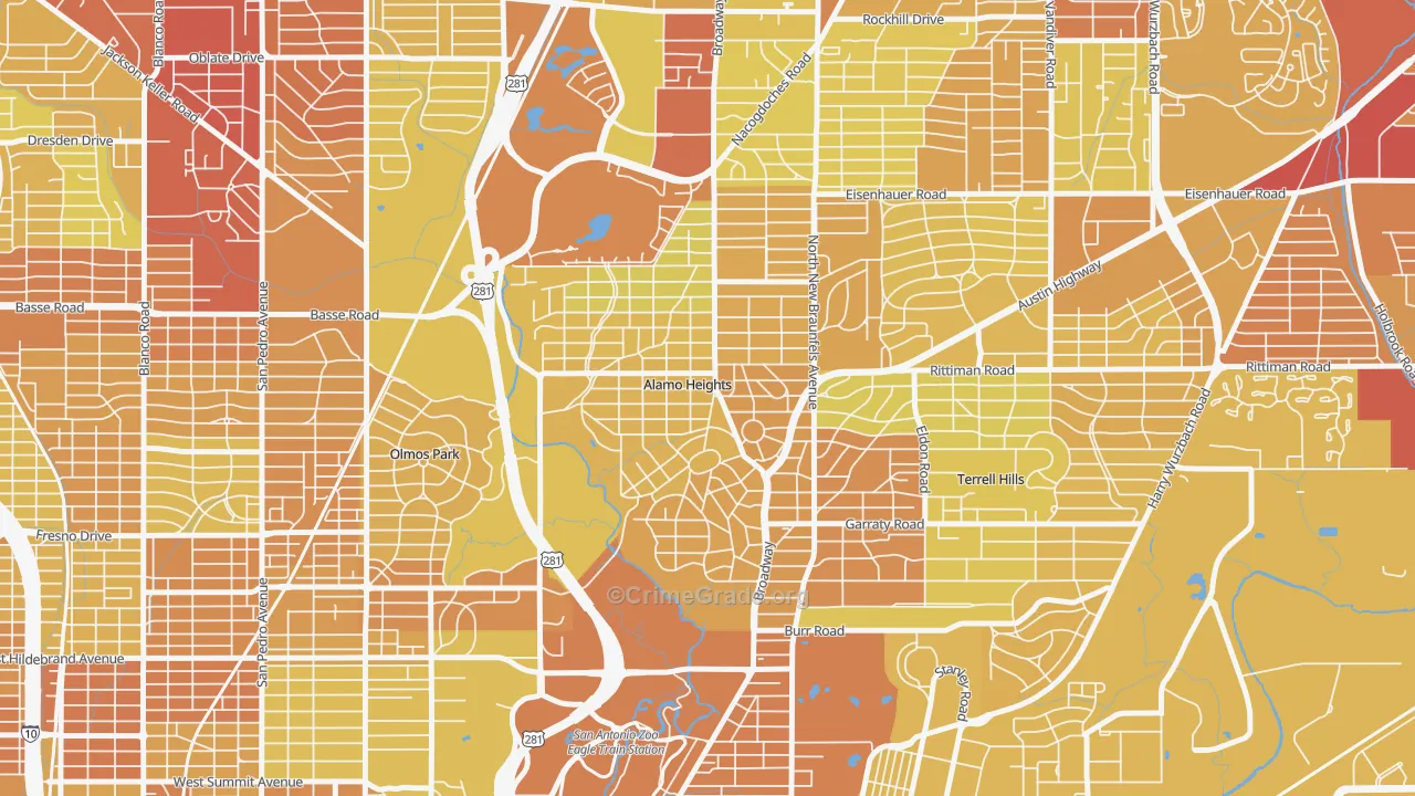 Alamo Heights, TX Map of Vehicle Theft Rates