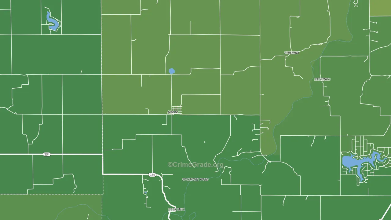 Alamo, IN Map of Vehicle Theft Rates