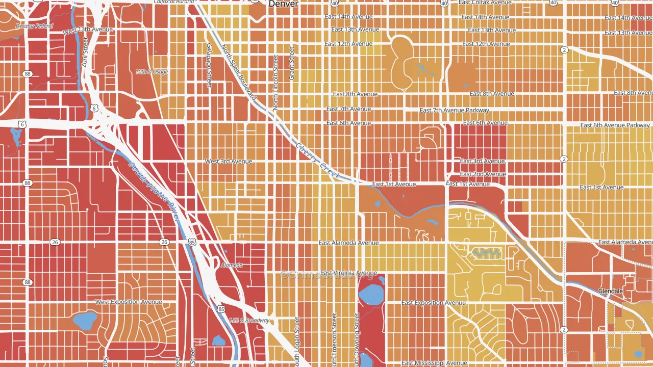 Alamo Placita, Denver, CO Map of Vehicle Theft Rates
