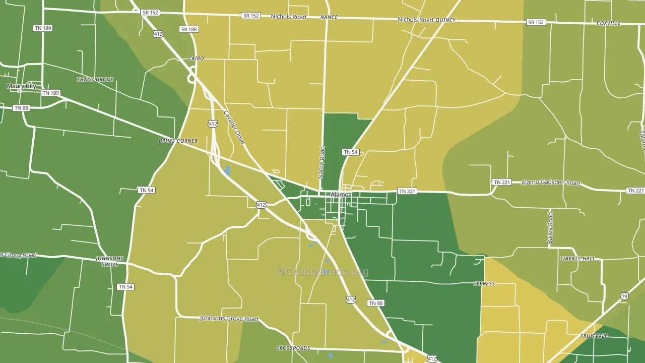 Alamo, TN Map of Vehicle Theft Rates