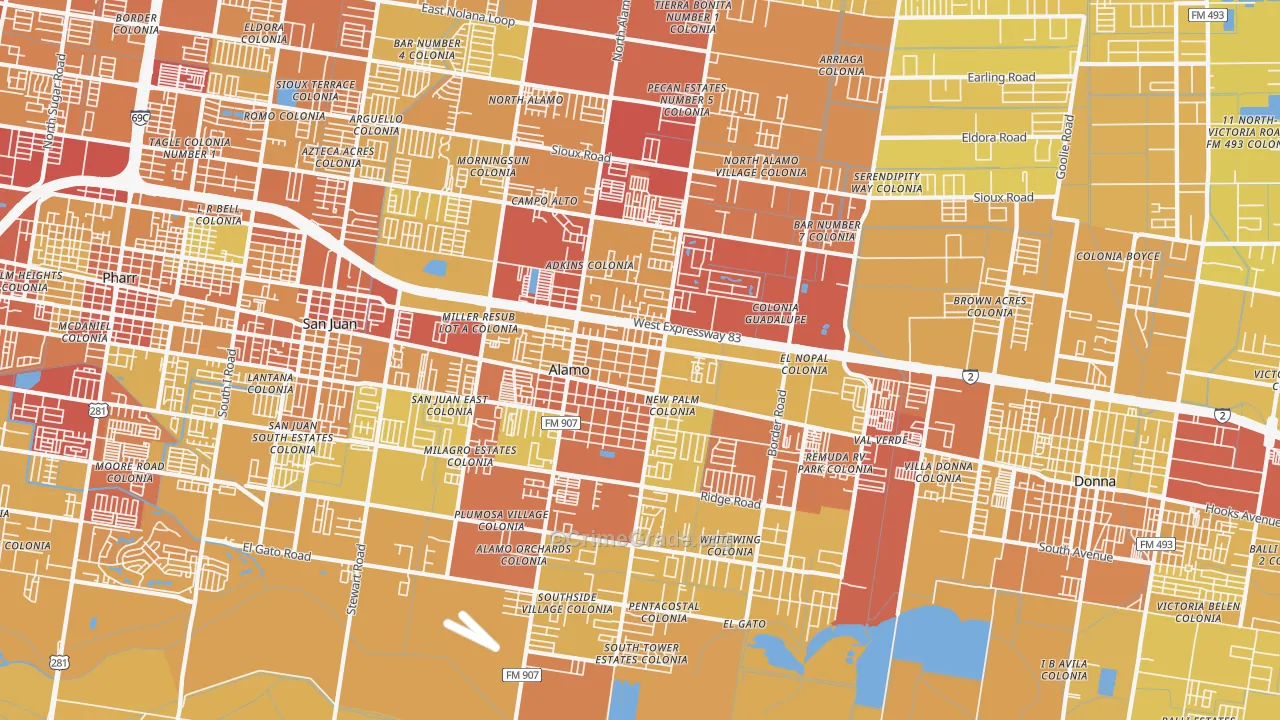 Alamo, TX Map of Vehicle Theft Rates