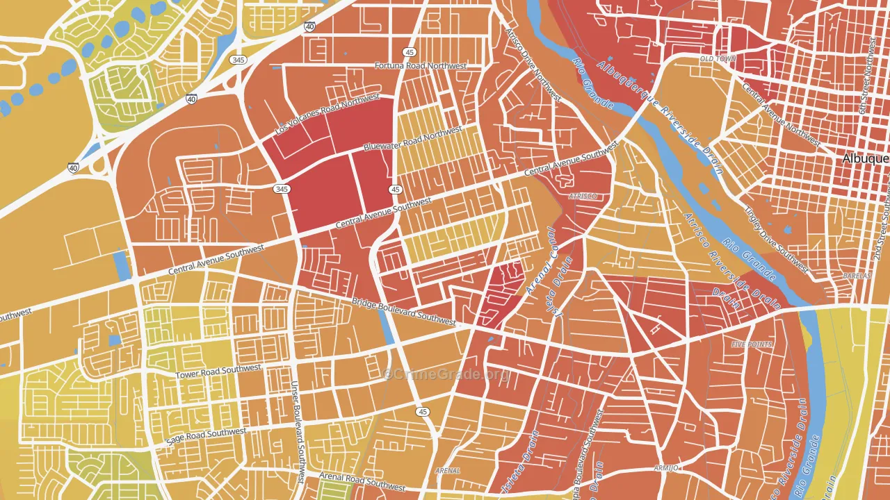 Alamosa, Albuquerque, NM Map of Vehicle Theft Rates