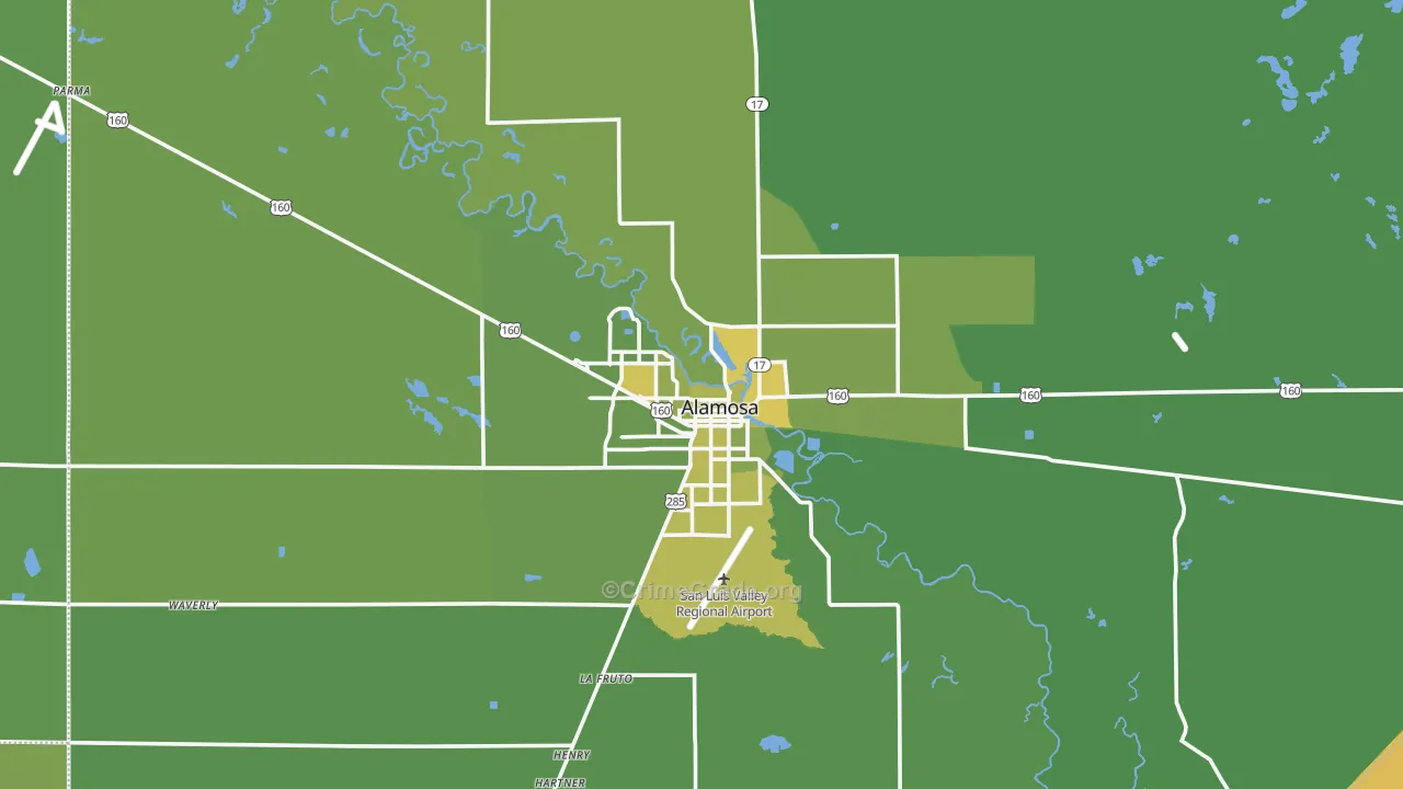 Alamosa, CO Map of Vehicle Theft Rates