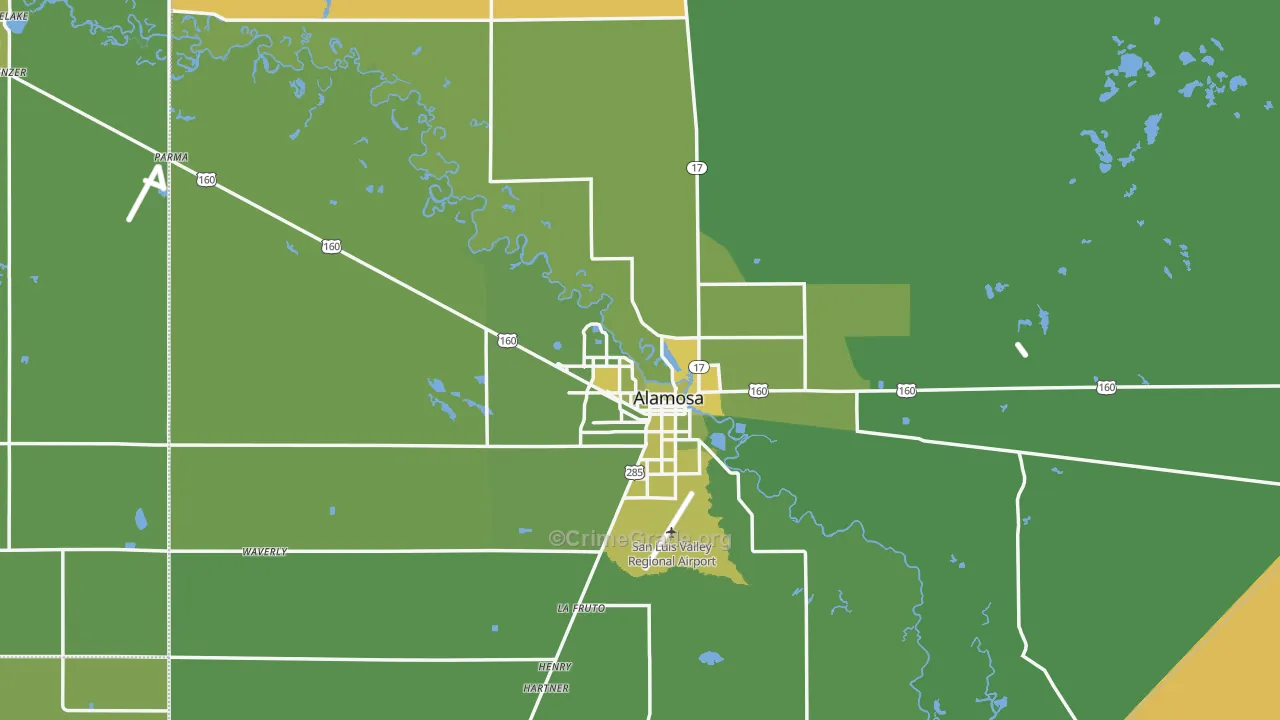 Alamosa County, CO Map of Vehicle Theft Rates