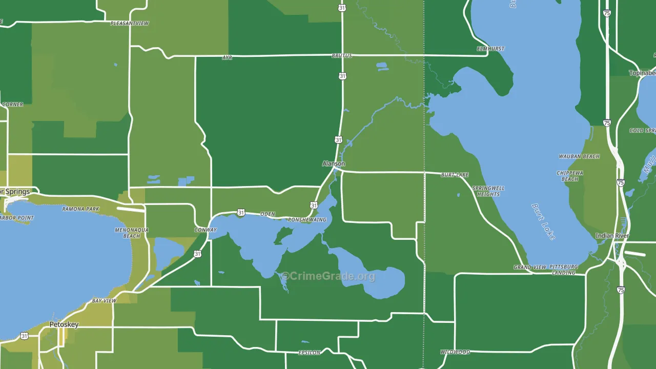 Alanson, MI Map of Vehicle Theft Rates